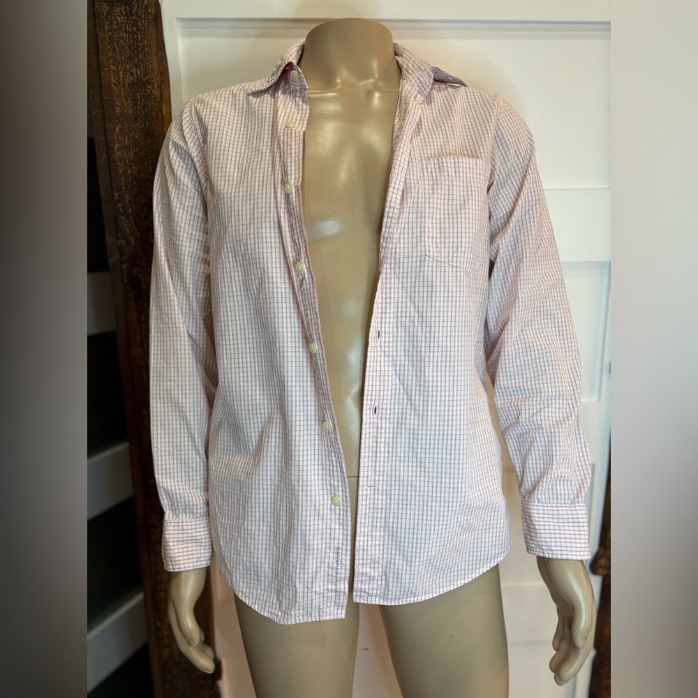 Banana Republic Men’s Plaid Shirt Light Pink Cotton Classic Fit Size Small